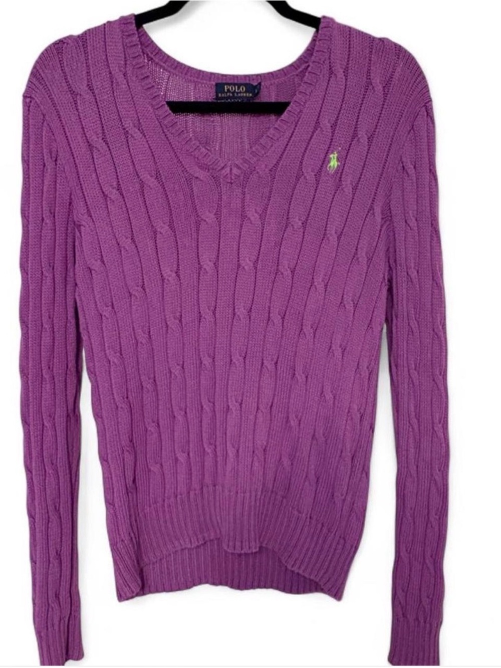 Polo by Ralph Lauren Violet Cable Knit V-Neck Sweater